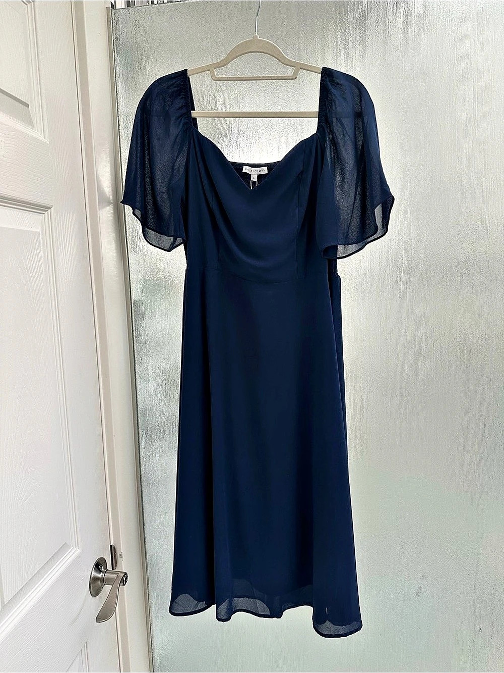 Baltic Born Celeste Sweetheart Midi Dress Sheer Sleeve Dress in Blue Size Large
